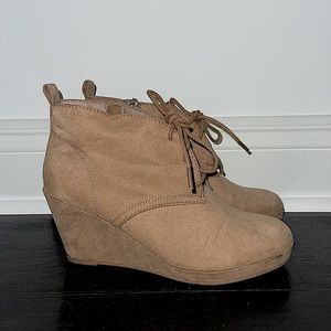 Tan Suede Lace Up Booties Ankle Boots